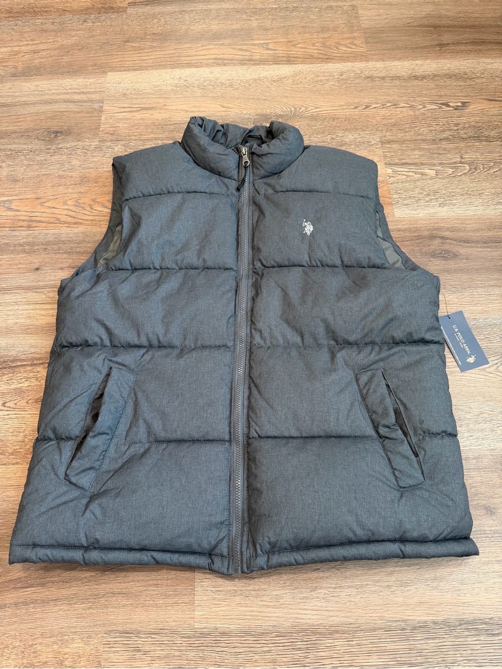 NWT US Polo Assn Puffer Vest Men’s 2XL Dark Grey Heather Full Zip Fall Winter